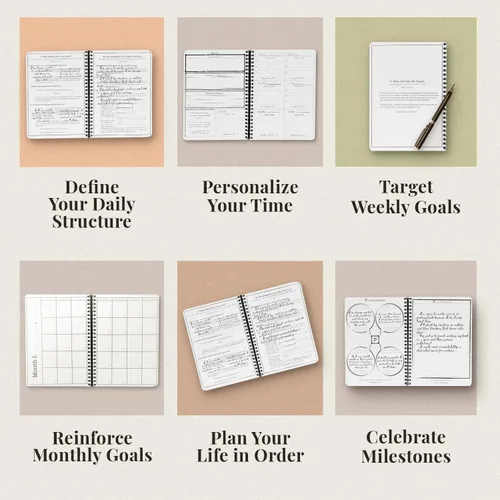 Miniatura 2 de Pursuit Goal Journal - Agenda de productividad sin fecha de 6 meses para establecer objetivos, planificador diario, planificador semanal, Morado