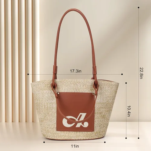 Miniatura 3 de ACUARIO Bolsa de paja para mujer, bolso tejido grande, bolso de mano de verano, bolso de hombro para mujer