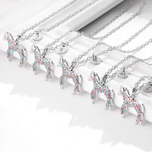 Miniatura 3 de Collar de caballo para niñas, regalo de 26 iniciales, joyería de caballo, joyería de caballo colorida con letra de circonita cúbica, inicial, collar
