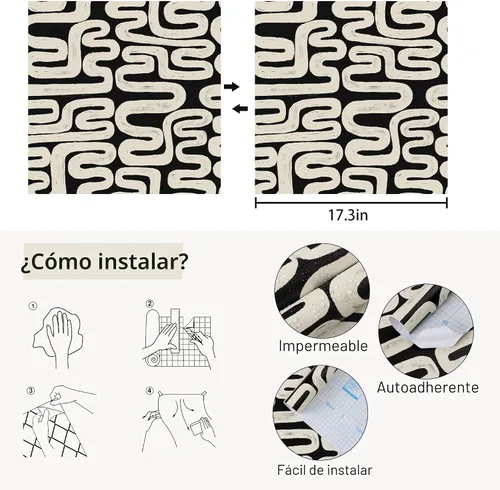 Miniatura 3 de Papel tapiz negro y blanco crema de despegar y pegar, diseño geométrico moderno, autoadhesivo, extraíble, papel de contacto grueso, impermeable
