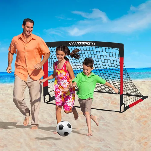Miniatura 9 de VAVOSPORT Juego de porterías de fútbol para niños para patio trasero, 2 redes portátiles de 4 x 3 / 6 x 4 pies, mini equipo de entrenamiento