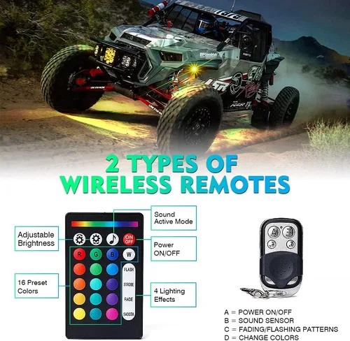 Miniatura 4 de Xprite - Kit de luces LED RGB bluetooth con controlador RF, luces neón multicolor intermitentes que sincronizan con la música para vehículos