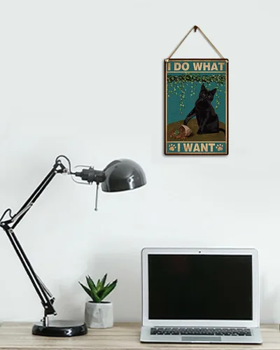 Miniatura 4 de ALKB Divertido letrero de gato negro – I Do What I Want - Letreros de metal para amantes de los gatos, regalo para decoración de pared en casa
