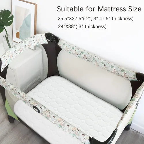 Miniatura 6 de Sábanas para Pack and Play Ajustables Protector Impermeable Acolchado, Paquete de 2 Almohadillas de Colchón de Corralito Compatibles con Graco Pack
