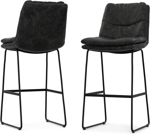 Miniatura 30 de SIMPLIHOME Randolph Taburetes de mostrador (juego de 2) taburetes de bar tapizados de madera curvada de 28 pulgadas de altura del asiento en tela