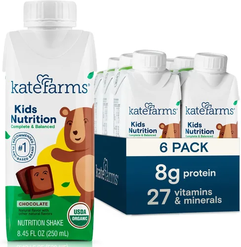 KATE FARMS Batido de nutrición orgánica para niños, chocolate, 0.28 oz de proteína, 27 vitaminas y minerales, reemplazo de comida, sin gluten, sin