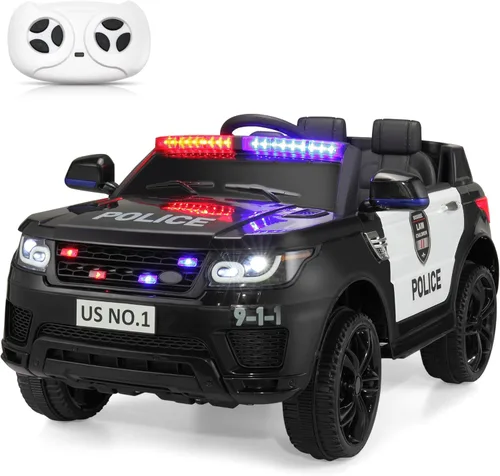 TOBBI Coche de Policía Eléctrico para Niños, Juguete de Montar a Batería, Coches de Policía con Control Remoto, Sirena, Luces Intermitentes, Música,