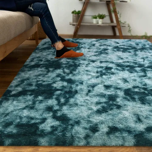 Miniatura 2 de DweIke Alfombras Esponjosas Azul Pavo Real para Dormitorio y Sala de Estar, 6x9 Pies Alfombra Grande Suave de Felpa Shaggy Teñida con Técnica