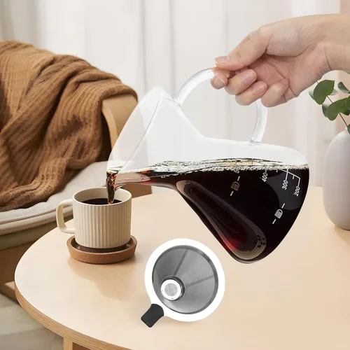 Miniatura 6 de Cafetera de vidrio para verter sobre vidrio de 17 onzas y filtro inoxidable Double Stainless,Thickened Heat-Resistant Borosilicate Glass,Plastic