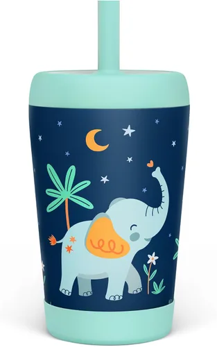 Miniatura 13 de Vaso de acero inoxidable aislado para niños con popote de silicona, taza para sorber de 12 onzas para niños (alfabeto)