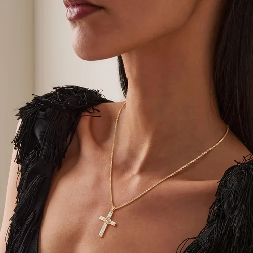 Miniatura 54 de Fettero - Collar con dije de cruz de fe, chapado en oro de 14 K, cadena fina, minimalista, simple, pequeña, para oración, regalo de joyería religiosa