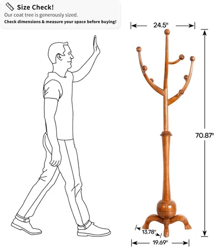 Miniatura 9 de Perchero independiente de madera en forma de árbol con 8 ganchos, diseño creativo con apariencia de rama de árbol, soporte colgador de ropa con base