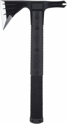 SOG Survival Hawk - Hacha táctica de exterior especializada, iniciador de fuego, sacaclavos, martillo, hoja multiusos con mango recubierto de