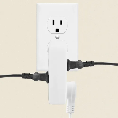 Miniatura 7 de Adaptador divisor de pared vertical de 3 vías con enchufe de 3 puntas para muebles detrás, plástico duro, certificación UL, 1 paquete. Blanco/1PK