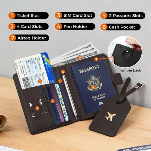 Miniatura 2 de Melsbrinna Rfid - Soporte para pasaporte para mujeres y hombres, juego de etiqueta de maleta de viaje, bonita cartera de pasaporte con ranuras