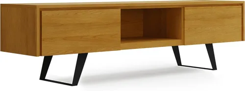 SIMPLIHOME Lowry Soporte de TV – Consola de madera maciza de mango de 72 pulgadas de ancho en roble, moderno centro de entretenimiento industrial