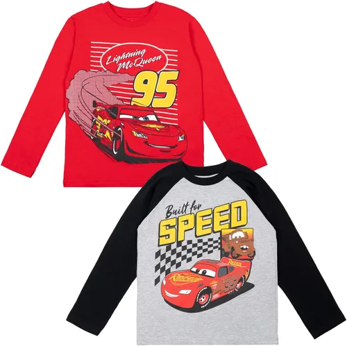 Disney Pixar Cars Lightning McQueen Tow Mater - Paquete de 2 camisetas de manga larga para niños pequeños a grandes