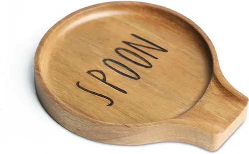 Miniatura 8 de LBEMEY Soporte para cucharas de madera de acacia para estufa, soporte redondo liso para cuchara de madera para encimera de cocina con pies de Marrón