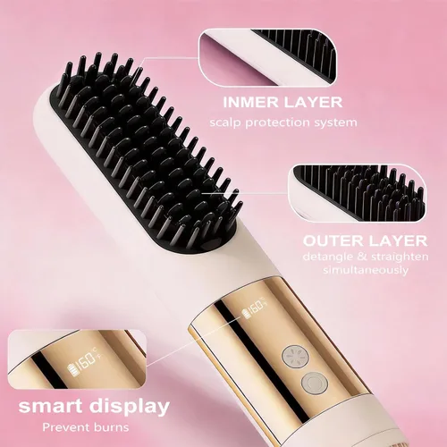 Miniatura 5 de Go Brush Pro 2026 - Cepillo alisador de pelo inalámbrico portátil de 3 temperaturas para viajes, calor rápido de 30 segundos y pantalla digital LED