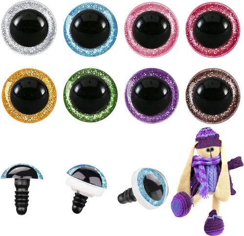 Miniatura 9 de MUCUNNIA 120 ojos de seguridad de 0.315 pulgadas para Amigurumi Ojos de seguridad de plástico con purpurina para ganchillo con arandelas, ojos