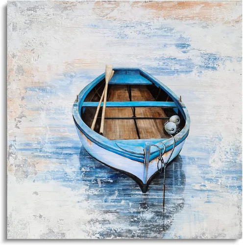 Miniatura 2 de YHSKY ARTS Lienzo decorativo para pared de bote de remos azul sereno: calma costera para la decoración de tu hogar