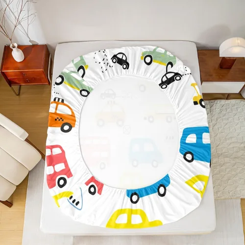 Miniatura 6 de Juego de sábanas de coche de dibujos animados para niños, niños, adolescentes, decoración de dormitorio, sábanas de taxi autobús con sábana bajera