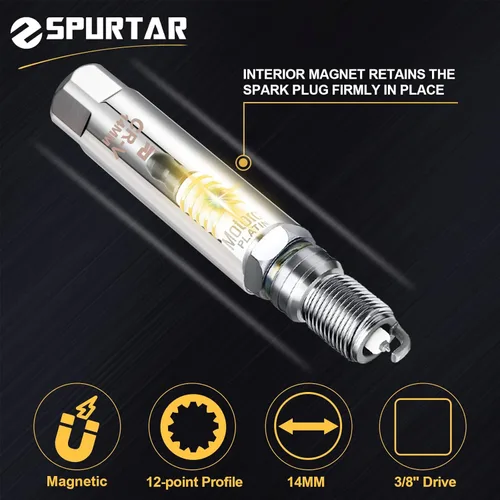 Miniatura 3 de Spurtar Enchufe de bujía de 0.55 pulgadas (0.551 in) de pared delgada magnética - Diseño de 12 puntos compatible con BMW, Mercedes, Nissan, Mini