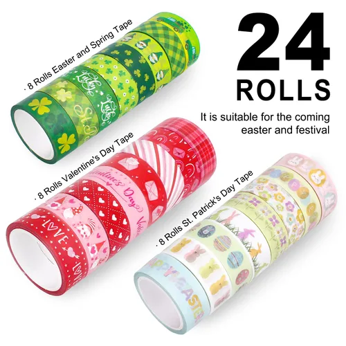 Miniatura 3 de Whaline Juego de 24 Rollos de Cinta Washi para Fiestas, Día de San Valentín, Cinta de Enmascarar de Corazones Rojos de Amor, Día de San Patricio