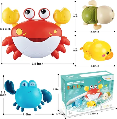Miniatura 7 de Juguetes de baño para bebés y niños pequeños, fabricante de burbujas de baño de cangrejo con 12 canciones, paquete de 3 juguetes de cuerda