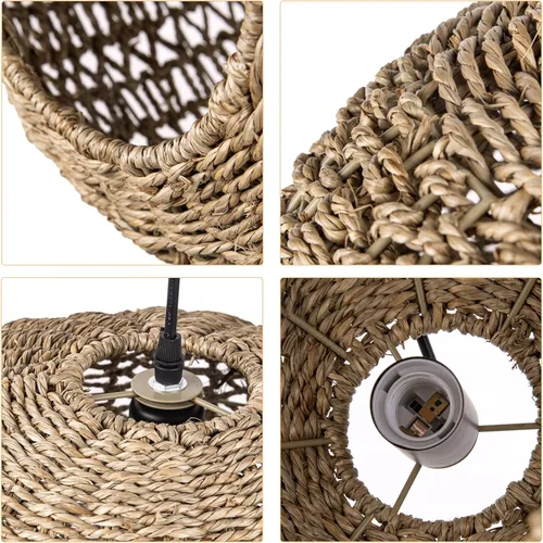 Miniatura 5 de Arturesthome Lámpara colgante bohemia tejida a mano, 1 luz, mimbre de ratán, iluminación de techo, lámpara de araña para cocina, isla, restaurante