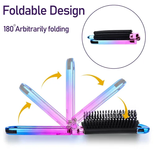 Miniatura 2 de Mini cepillo de pelo de viaje, pequeño cepillo plegable compacto con espejo y punta redonda cerdas de nailon para mujeres y hombres, peine portátil
