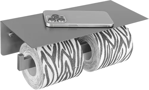 Miniatura 16 de Soporte de papel higiénico con estante para teléfono, color negro y dorado, dispensador de rollos de papel de acero inoxidable APLusee 304