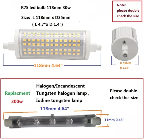 Miniatura 3 de Bombilla LED R7s 4.646 in 30w Bombillas Regulables Led Reemplazo Halógeno 300 W Tipo J Doble Extremo T3 R7s Base 300w Reflector Equivalente