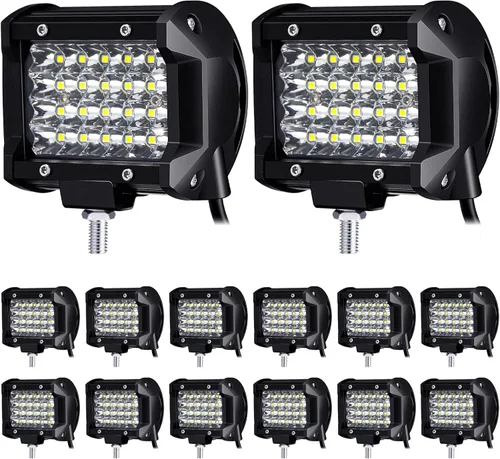 Paquete de 12 unidades de luces LED 72W 14400lm para conducción en carretera, luces antiniebla todoterreno, barra impermeable para barco, camioneta,