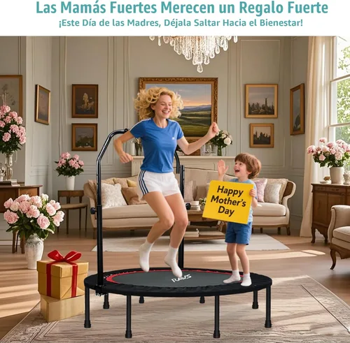 Miniatura 4 de RAVS Mini Trampolín para Niños y Adultos de 40"/48" Plegable de Fitness Reboteador Trampolín para Niños con Manija Ajustable en Altura de 5 Niveles