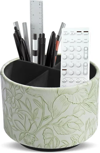 Miniatura 56 de Organizador Redondo de Cuero para Suministros de Arte, Soporte para Control Remoto, Rotación de 360 Grados, Soporte Multifuncional para Lápices