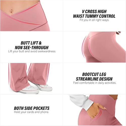 Miniatura 3 de HEGALY Pantalones de yoga acampanados para mujer, leggings cruzados, suaves, de cintura alta, pantalones casuales de entrenamiento con corte de bota