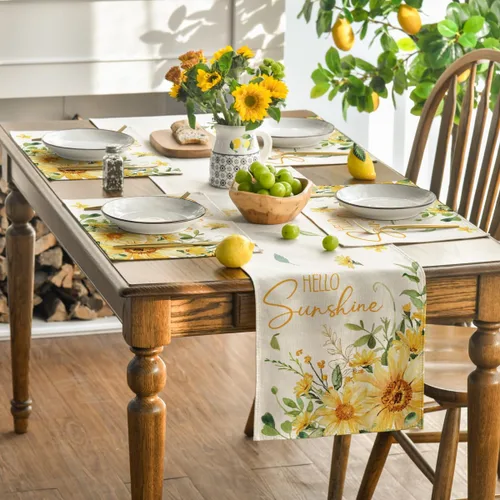 Miniatura 5 de Artoid Mode Hello Sunshine - Juego de 4 manteles individuales de verano con girasol, 12 x 18 pulgadas, para decoración de fiestas, cocina, comedor