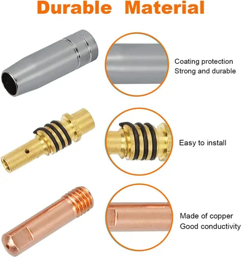Miniatura 4 de FORTON Mig Kit de repuesto de accesorios para pistola de soldadura, 10 puntas de soldadura de 0.030 pulgadas + 2 boquillas de gas + 2 difusores