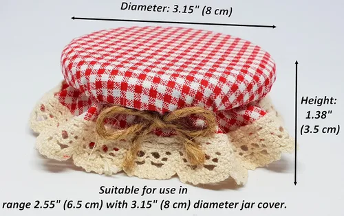 Miniatura 2 de DLK - 10 fundas elásticas para frascos - 100% algodón, patrón elástico de cuadros rojos (cuadros) - Cuenco con tapa de fermentación transpirable