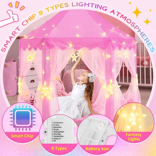 Miniatura 3 de EVOIONOS Tienda de campaña de princesa para niñas, tienda de campaña de castillo para niñas, tienda de campaña de juego de castillo de princesa