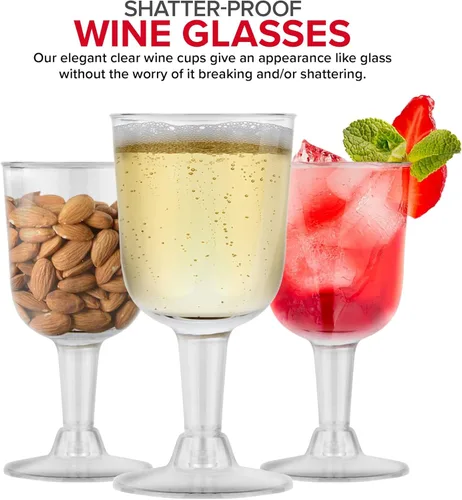 Miniatura 4 de Stock Your Home Copas de vino de plástico transparente de 5 onzas (paquete de 40 unidades), sin BPA y reciclable, copa de vino inastillable, vasos