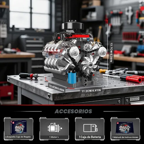 Miniatura 6 de Mould King 10171 V8 Kit de modelo de motor, mini kits de motor V8 que funciona, construye tu propio motor de modelo de automóvil con motor, bloques
