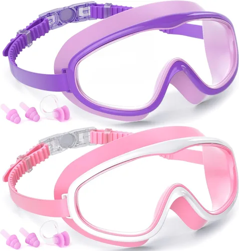 COOLOO Gafas de natación para niños de 3 a 15 años, paquete de 2 gafas para nadar con cubierta para la nariz, sin fugas, antiniebla, impermeables