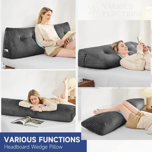 Miniatura 4 de Z-hom Almohada de cabecera tamaño King, almohada de lectura de cuña triangular para cama o sofá, cojín ergonómico para respaldo para sentarse, leer