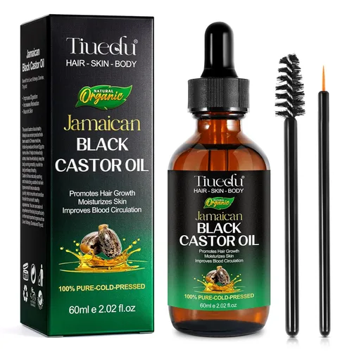 Tiuedu Aceite de ricino negro jamaicano para el crecimiento del cabello, pestañas y cejas más gruesas, aceite de ricino para cabello, cara, cuerpo y