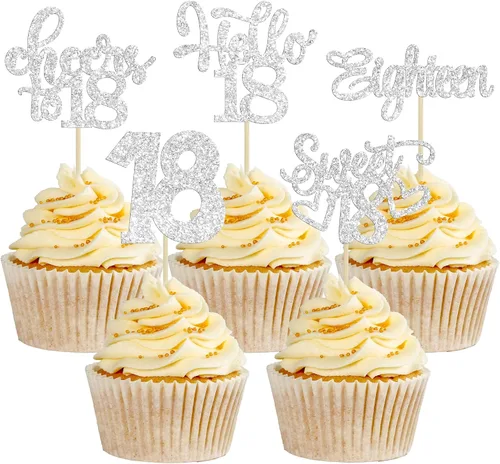 Miniatura 65 de 30 piezas Adornos para pastel de cumpleaños de 6 años, seis brillos, hola 6, púas para cupcakes, felicitaciones a los 6 años, decoraciones