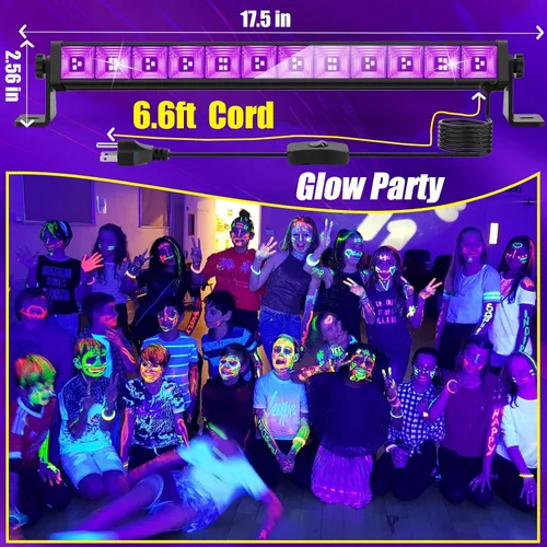 Miniatura 7 de Barra de Luz Negra LED de 45W, Luz Negra con Cable de 6.6 pies + Interruptor, Ilumina 26x26 pies, Brilla en la Oscuridad para Halloween, Fiesta