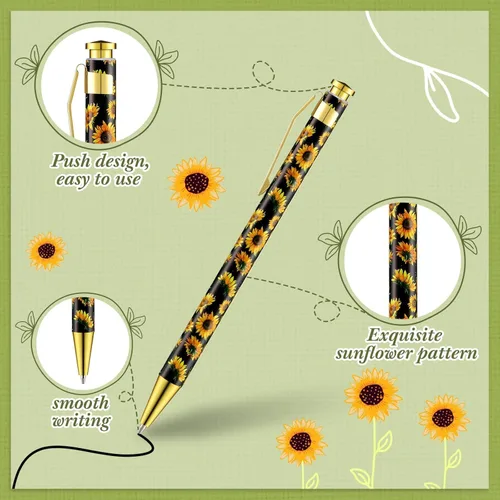 Miniatura 3 de Yexiya 1 Pieces Sunflower Pens Ballpoint Click Ball Pens Reusable Retractable Journaling Sunflower Party Favors Black Ink Medium Point 1.0 mm Gift