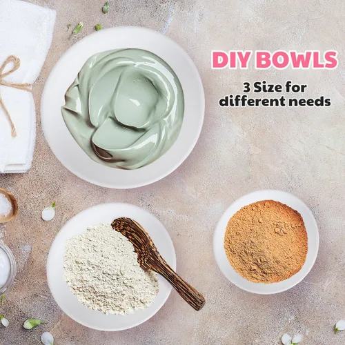 Miniatura 6 de Juego de 3 cuencos de silicona de silicona para máscara facial de color blanco para mascarilla facial, aplicación de aceite para el cabello